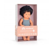 Lalka chłopiec Colourful Edition Miniland Doll - Europejczyk Czarne Kręcone Włosy 38cm