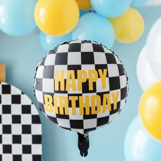 Balon foliowy Party Deco - Szachownica Happy Birthday 45 cm