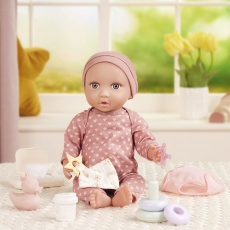 Lalka niemowlę ze smoczkiem LullaBaby - W pidżamce w serduszka i czapeczce