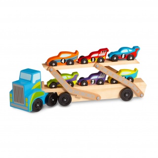 Drewniana laweta z samochodami wyścigowymi Melissa & Doug