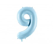 Balon foliowy Party Deco 86 cm - Cyfra 9 pastelowy niebieski