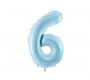 Balon foliowy Party Deco 86 cm - Cyfra 6 pastelowy niebieski