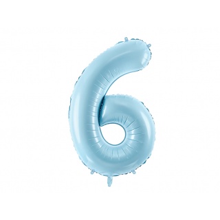 Balon foliowy Party Deco 86 cm - Cyfra 6 pastelowy niebieski