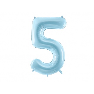Balon foliowy Party Deco 86 cm - Cyfra 5 pastelowy niebieski