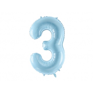 Balon foliowy Party Deco 86 cm - Cyfra 3 pastelowy niebieski