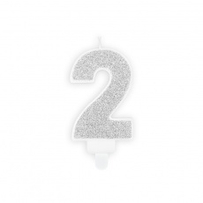 Świeczka urodzinowa Party Deco 7 cm - Cyferka 2 srebrny