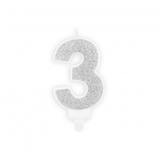 Świeczka urodzinowa Party Deco 7 cm - Cyferka 3 srebrny