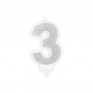 Świeczka urodzinowa Party Deco 7 cm - Cyferka 3 srebrny