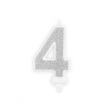 Świeczka urodzinowa Party Deco 7 cm - Cyferka 4 srebrny