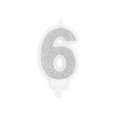 Świeczka urodzinowa Party Deco 7 cm - Cyferka 6 srebrny
