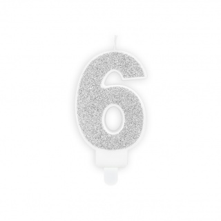 Świeczka urodzinowa Party Deco 7 cm - Cyferka 6 srebrny