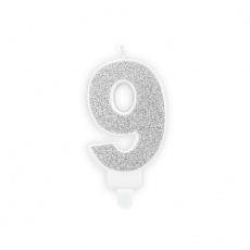 Świeczka urodzinowa Party Deco 7 cm - Cyferka 9 srebrny