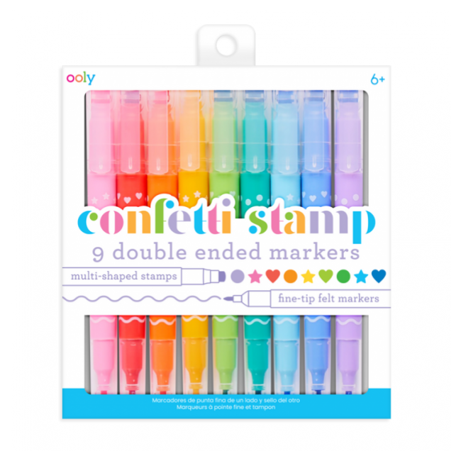 Flamastry dwustronne ze stempelkami Ooly - Confetti Stamp 9 szt.