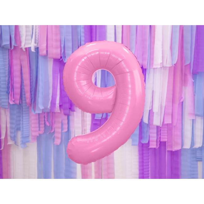 Balon foliowy Party Deco 86 cm - Cyfra 9 pastelowy różowy