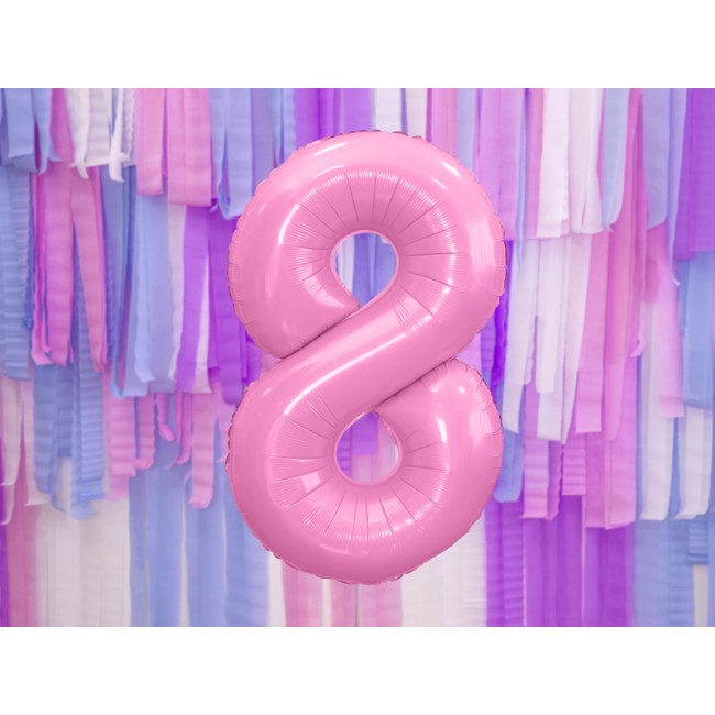 Balon foliowy Party Deco 86 cm - Cyfra 8 pastelowy różowy