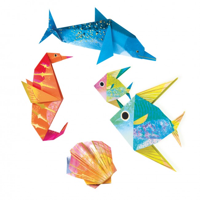 Zestaw artystyczny Origami Djeco - Morskie zwierzęta metaliczne