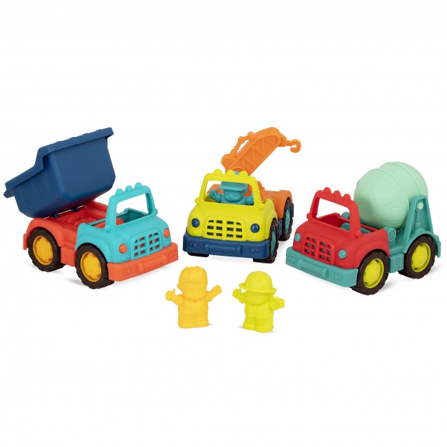 Zestaw trzech małych autek budowlanych z kierowcą Wonder Wheels B. Toys