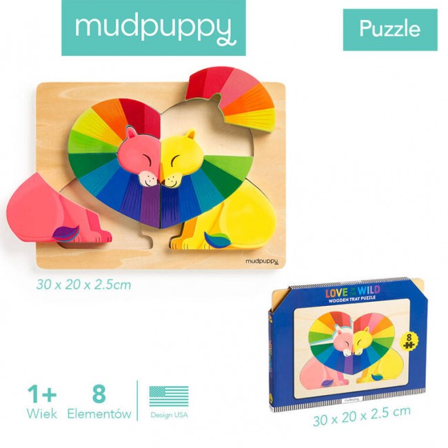 Pierwsze puzzle drewniane 3D Mudpuppy - Zakochane lwy 8 elementów