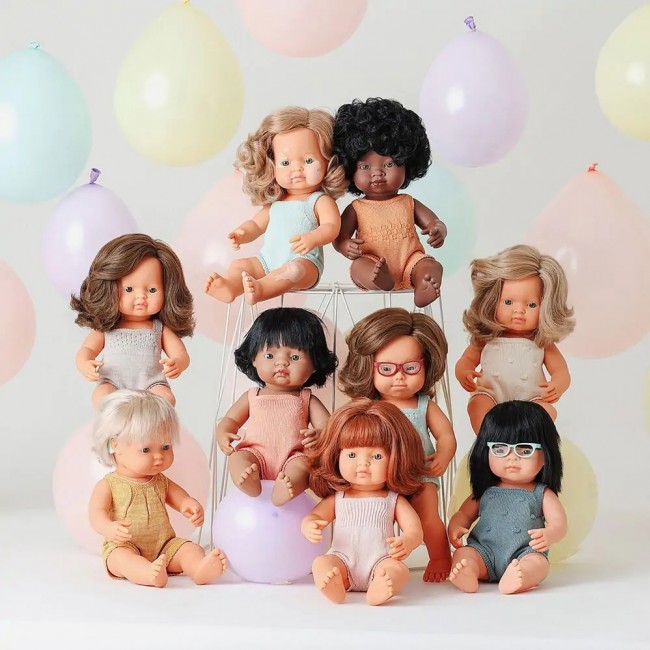Lalka dziewczynka Colourful Edition Miniland Doll - Europejka ciemny blond z bielactwem 38cm