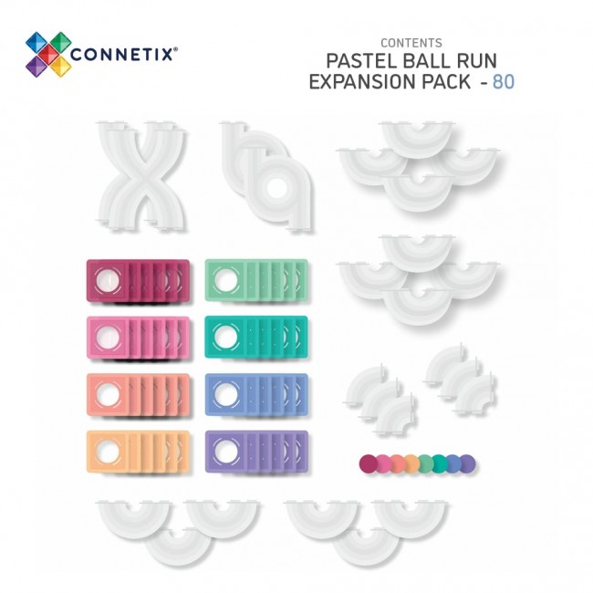 Klocki magnetyczne kulodrom Connetix - Pastel Ball Run Expansion Pack 80 el.