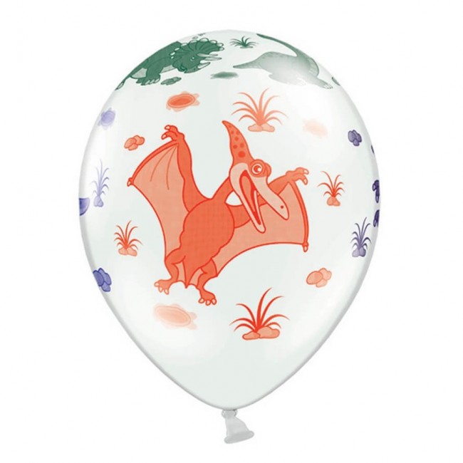 Balony strong 6 szt Party Deco - Dinozaury Pastel Pure White 30 cm